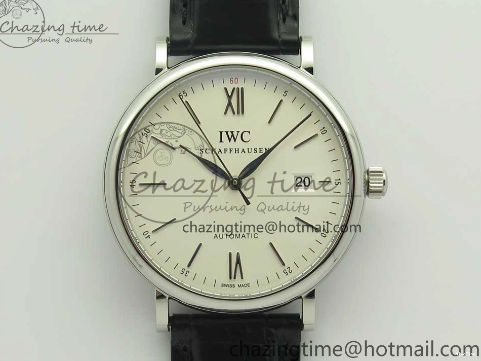 MIROTIME 0518 Supportive Portofino Automatic SS AF 1:1 Best Edition White Dial on Black Croco Leather Strap A 7184